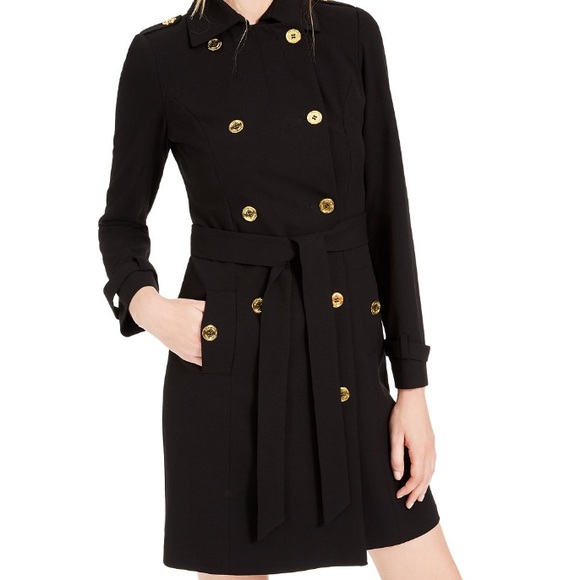 Calvin Klein Black Military Coat Dress 